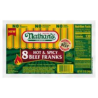 Nathan's Famous Hot & Spicy Beef Franks, 8 count, 12 oz