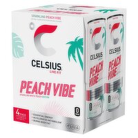 Celsius Live Fit Peach Vibe Sparkling Juice, 4 count, 12 fl oz