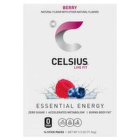 Celsius Live Fit Berry On the Go Energy Powder, 14 count, 2.5 oz, 2.5 Ounce