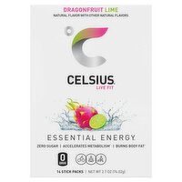 Celsius Live Fit Dragonfruit Lime Energy Powder, 14 count, 2.8 oz, 2.7 Ounce