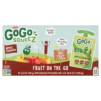 GoGo Squeez  Applesauce Cinnamon, Fruit Snack on the Go, 3.2 oz (Pack of 12 pouches), 38.4 Ounce