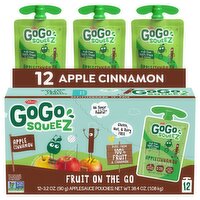 GoGo Squeez  Applesauce Cinnamon, Fruit Snack on the Go, 3.2 oz (Pack of 12 pouches)