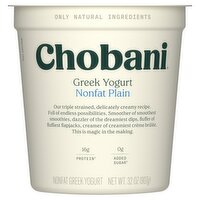 Chobani Nonfat Plain Greek Yogurt, 32 oz, 32 Ounce