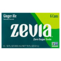 Zevia Ginger Ale Zero Sugar Soda, 355 ml, 6 count