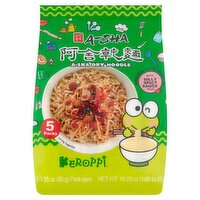 A-Sha Keroppi Mandarin Style Dry Noodles with Silly Spicy Sauce Pack, 3.35 oz, 5 count