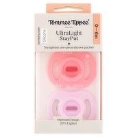 Tommee Tippee Ultralight Stayput Sterilizing Case Silicone Pacifiers, 0-6m, 2 Count