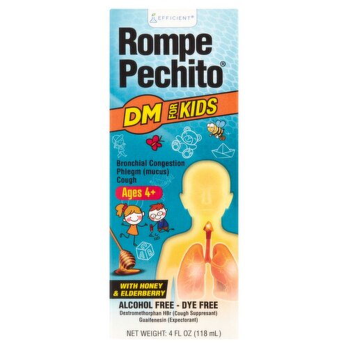 Efficient Rompe Pechito DM for Kids with Honey & Elderberry Cough Syrup, Ages 4+, 4 fl oz