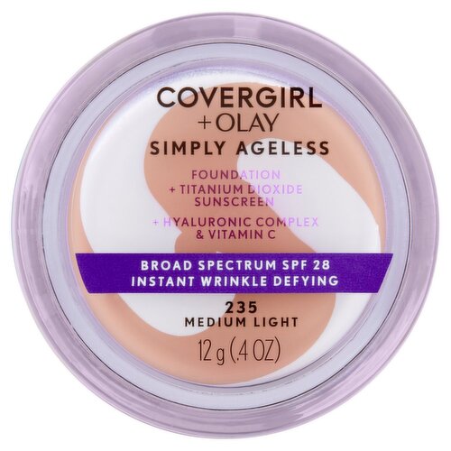 Covergirl + Olay Simply Ageless 235 Medium Light Broad Spectrum Foundation, SPF 28, .4 oz