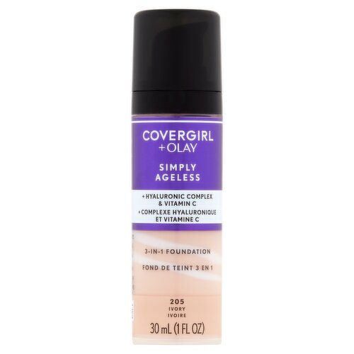 Covergirl + Olay Simply Ageless 205 Ivory 3-in-1 Liquid Foundation, 1 fl oz