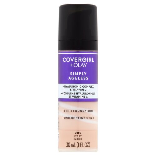 Covergirl + Olay Simply Ageless 205 Ivory 3-in-1 Liquid Foundation, 1 fl oz