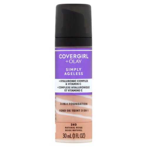 Covergirl + Olay Simply Ageless 240 Natural Beige 3-in-1 Foundation, 1 fl oz