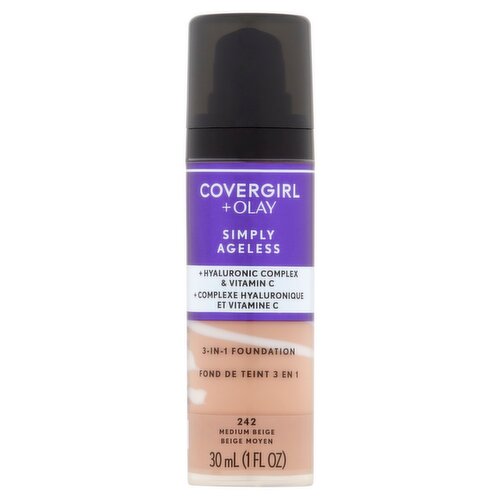 Covergirl + Olay Simply Ageless 242 Medium Beige 3-in-1 Foundation, 1 fl oz