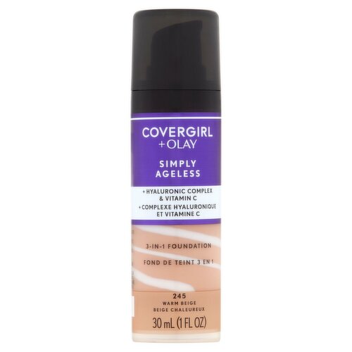 Covergirl + Olay Simply Ageless 245 Warm Beige 3-in-1 Foundation, 1 fl oz