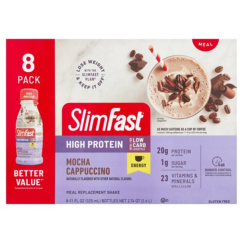 SlimFast Mocha Cappuccino High Protein Meal Replacement Shake, 11 fl oz, 8 count