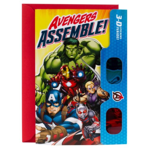 Hallmark Avengers Birthday Card with 3D Stickers and Glasses (Avengers Assemble!)