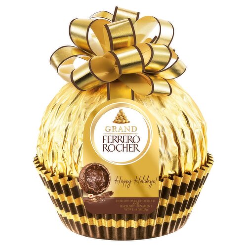 Ferrero Rocher Grand Happy Holidays! Hollow Dark Chocolate and Hazelnut Ornament, 4.4 oz