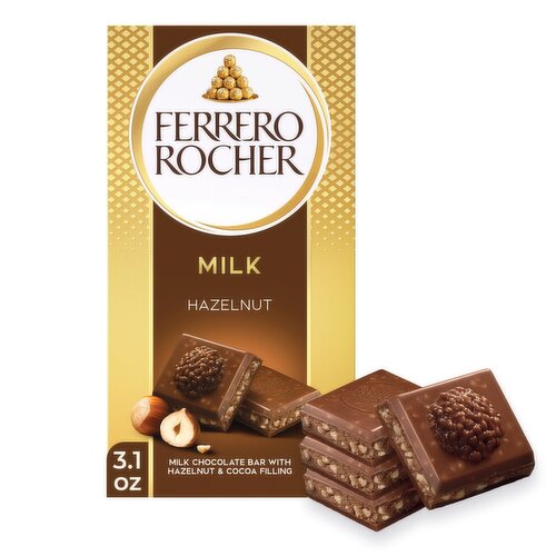 Ferrero Rocher Milk Chocolate Bar with Hazelnut & Cocoa Filling, 3.1 oz