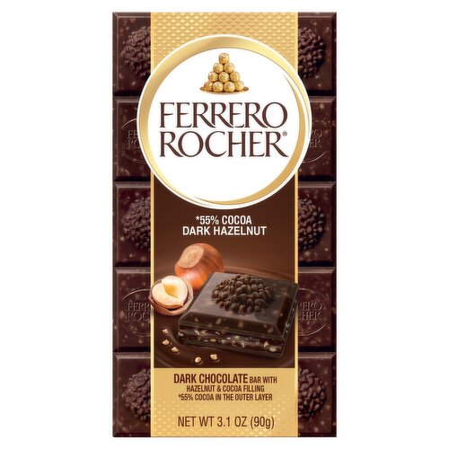 Ferrero Rocher Premium Chocolate Bar, Dark Chocolate Hazelnut, 3.1 oz