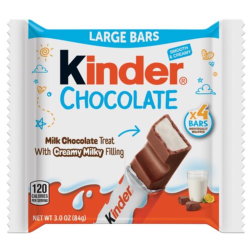 Kinder Milk Chocolate Treat With Creamy Milky Filling, 4 count, 3 oz