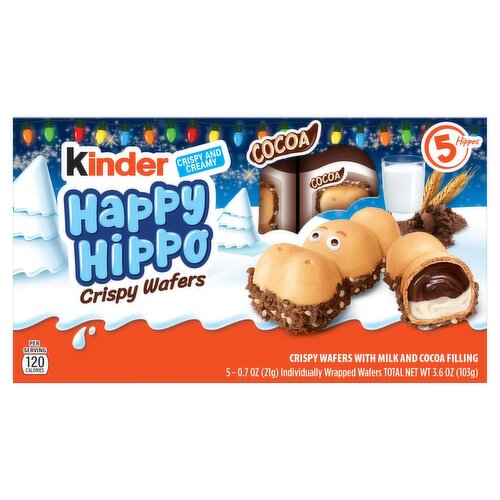 Kinder Happy Hippo Crispy Wafers with Milk and Cocoa Filling, 0.7 oz, 5 count