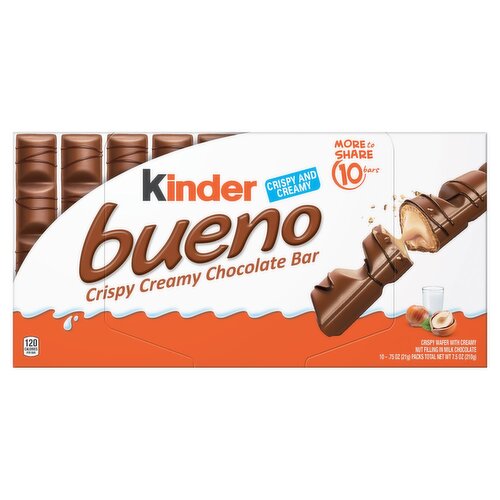 Kinder Bueno Crispy Creamy Chocolate Bar, 10 count, 0.75 oz