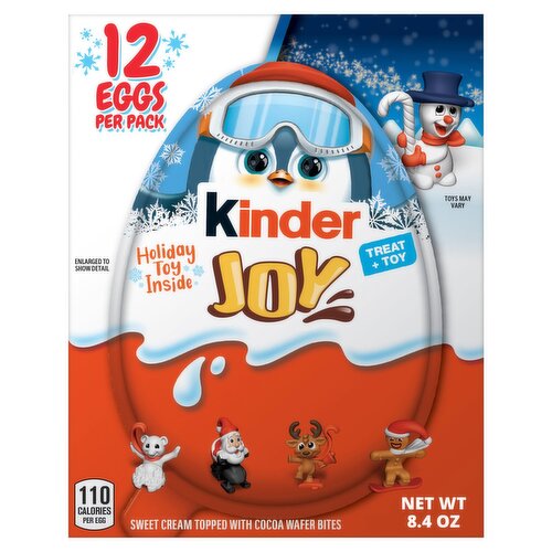 Kinder Joy Sweet Cream Topped with Cocoa Wafer Bites Treat + Toy 3+, .7 oz, 12 count
