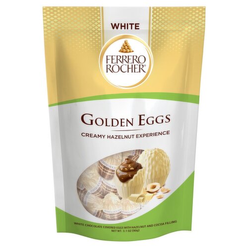 Ferrero Rocher Golden White Chocolate Covered Eggs with Hazelnut and Cocoa Filling, 3.1 oz