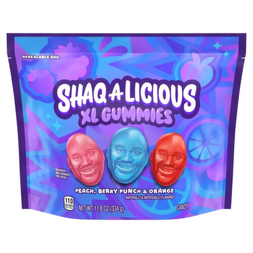 Shaqalicious Peach, Berry Punch & Orange XL Gummies Candy, 11.8 oz
