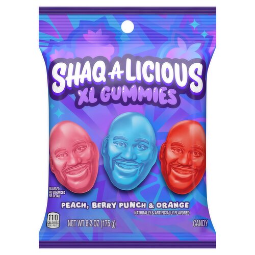 Shaqalicious Peach, Berry Punch & Orange Xl Gummies Candy, 6.2 oz
