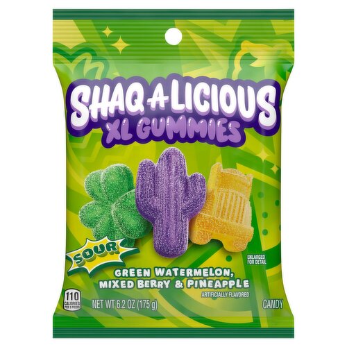 Shaqalicious Green Watermelon, Mixed Berry & Pineapple Sour XL Gummies Candy, 6.2 oz