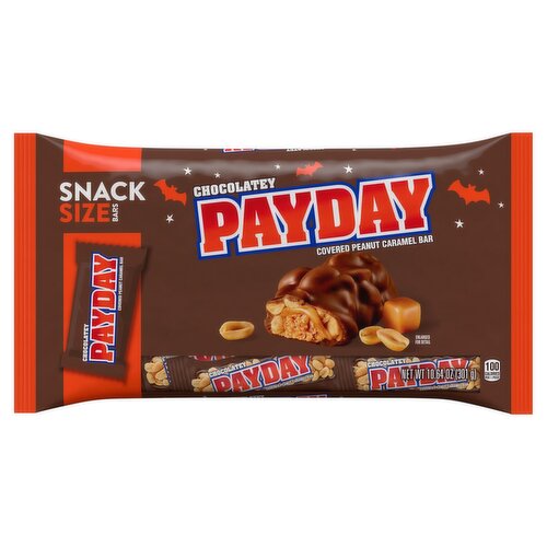 PAYDAY Chocolatey Peanut Caramel Snack Size, Halloween Candy Bag, 10.64 oz