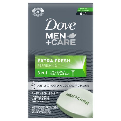 Dove Bar 3 in 1 Cleanser for Body, Face, and Shaving Extra Fresh 3.75 oz, 6 Bars