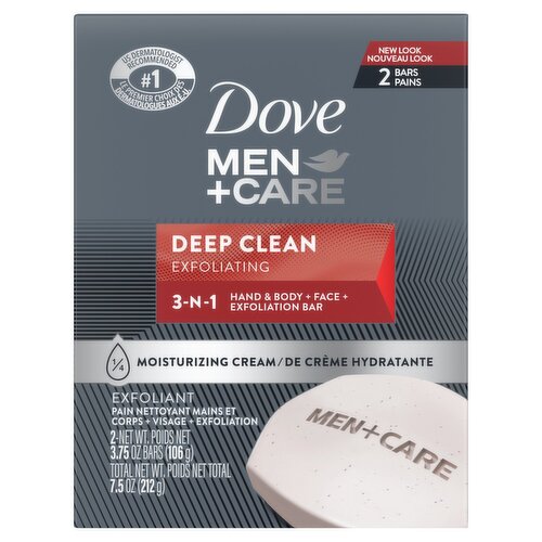 Dove Men+Care Deep Clean Body + Face Bar, 4 oz, 2 count