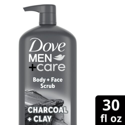 Dove Men+Care Charcoal + Clay Purifying Body + Face Scrub, 30 fl oz