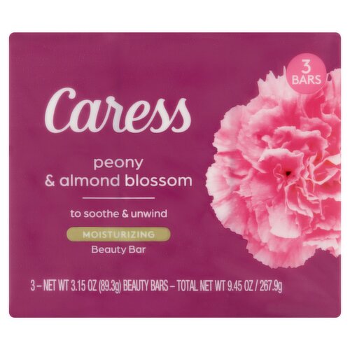 Caress Peony & Almond Blossom Moisturizing Beauty Bar, 3.15 oz, 3 count