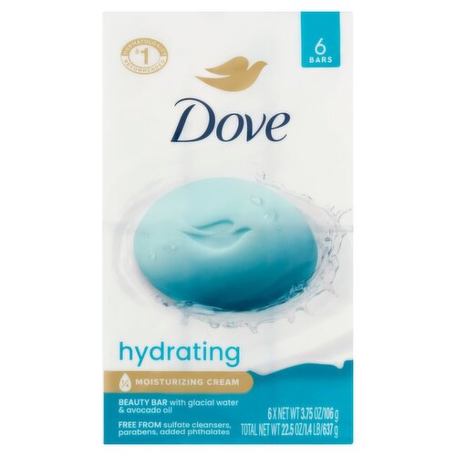 Dove Hydrating Beauty Bar with Glacial Water & Avocado Oil, 3.75 oz, 6 count