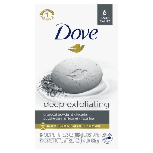 Dove Deep Exfoliating Beauty Bar with Charcoal Powder & Glycerin, 3.75 oz, 6 count