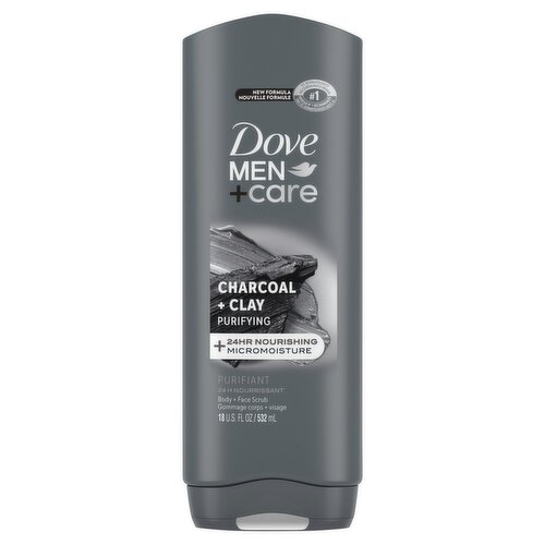 Dove Men + Care Charcoal + Clay Purifying Body and Face Scrub, 18 fl oz