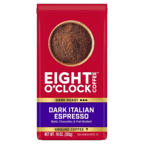 Eight O'Clock Coffee Dark Roast Dark Italian Espresso Ground 100% Arabica Coffee, 10 oz