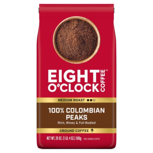 Eight O'Clock Coffee 100% Colombian Peaks Medium Roast Ground Arabica Coffee, 20 oz