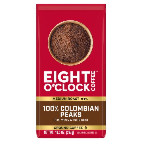 Eight O'Clock Coffee Medium Roast 100% Colombian Peaks Ground Arabica Coffee, 10.5 oz