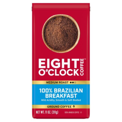 Eighth O'Clock Coffee Medium Roast 100% Brazilian Breakfast Ground Arabica Coffee, 11 oz