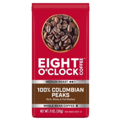 Eight O'Clock Coffee 100% Colombian Peaks Medium Roast Whole Bean Coffee, 11 oz