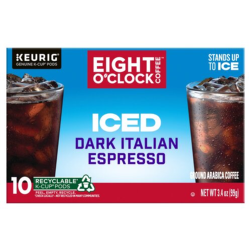 Eight O'Clock Coffee Iced Dark Italian Espresso Ground Arabica Coffee K-Cup Pods, 10 count, 3.4 oz