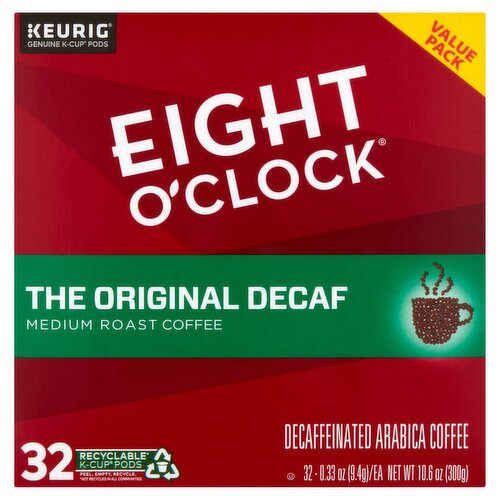 Eight O'Clock Coffee The Original Decaf Medium Roast Coffee K-Cup Pods Value Pack, 0.33 oz, 32 count