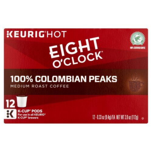 Eight O'Clock Coffee 100% Colombian Peaks Medium Roast Coffee K-Cup Pods, 0.33 oz, 12 count