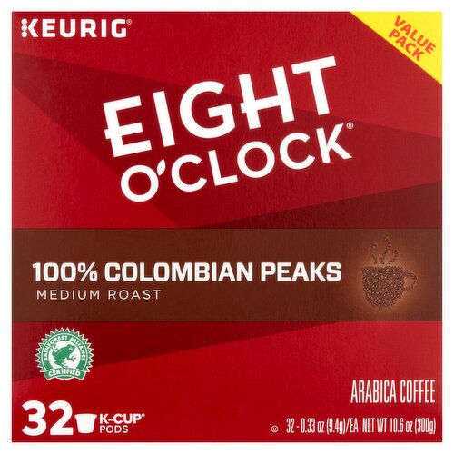 Eight O'Clock Coffee 100% Colombian Peaks Medium Roast Coffee K-Cup Pods Value Pack, 0.33 oz, 32 count