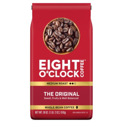 Eight O'clock Coffee Medium Roast The Original Whole Bean 100% Arabica Coffee, 18 oz
