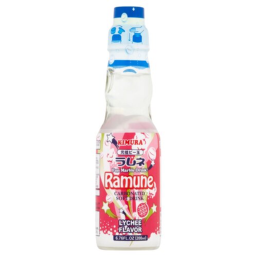 Kimura Ramune Lychee Flavor Carbonated Soft Drink, 6.76 fl oz