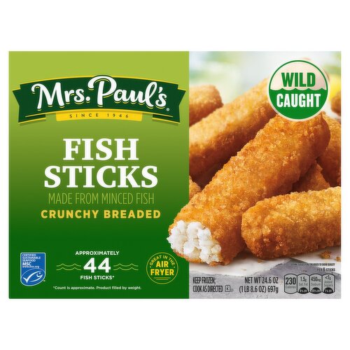 Mrs. Paul's Wild Caught Crunchy Breaded Fish Sticks, 44 count, 24.6 oz